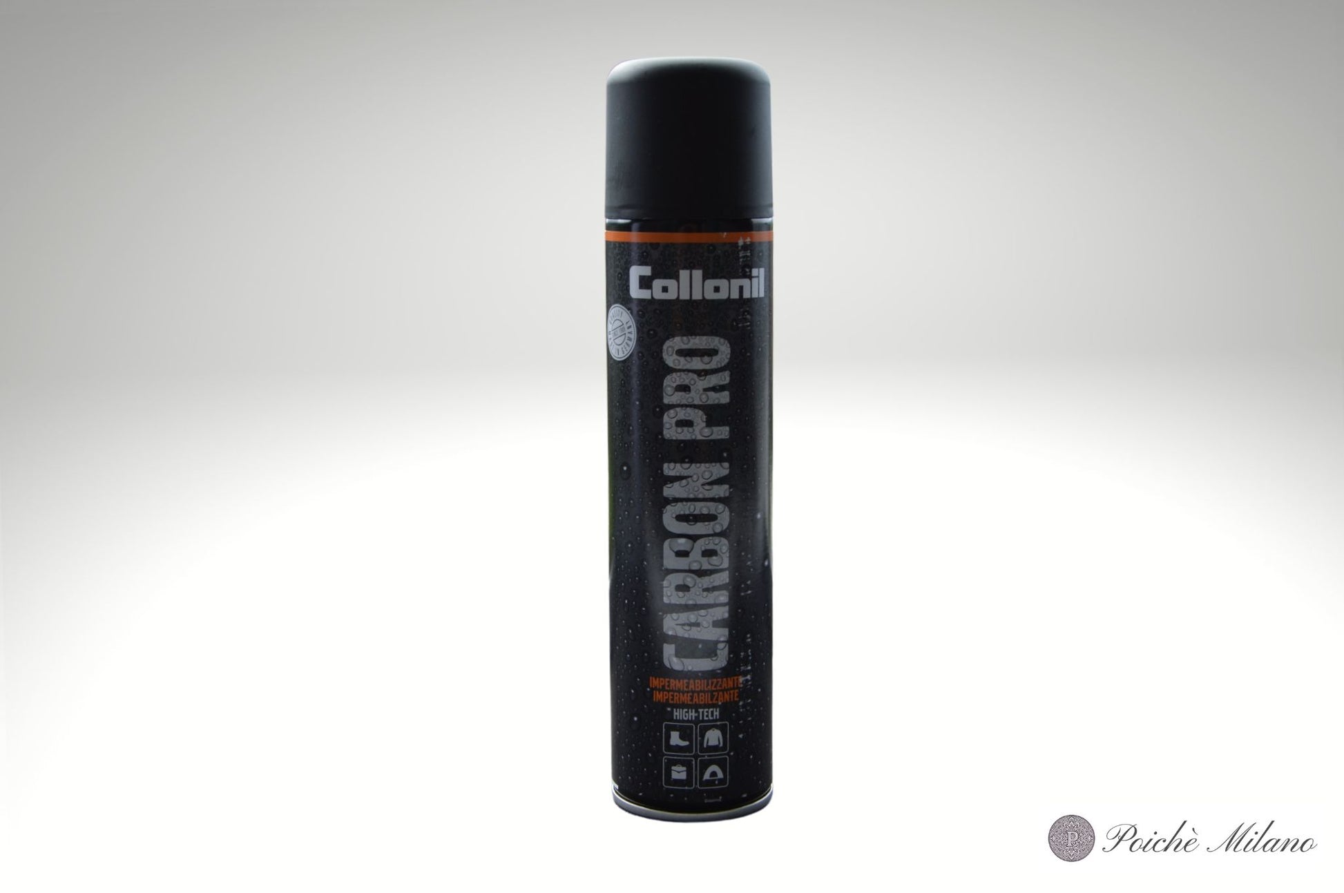 Collonil Carbon Pro, posizionato su uno sfondo bianco con un delicato sfumatura di colore.